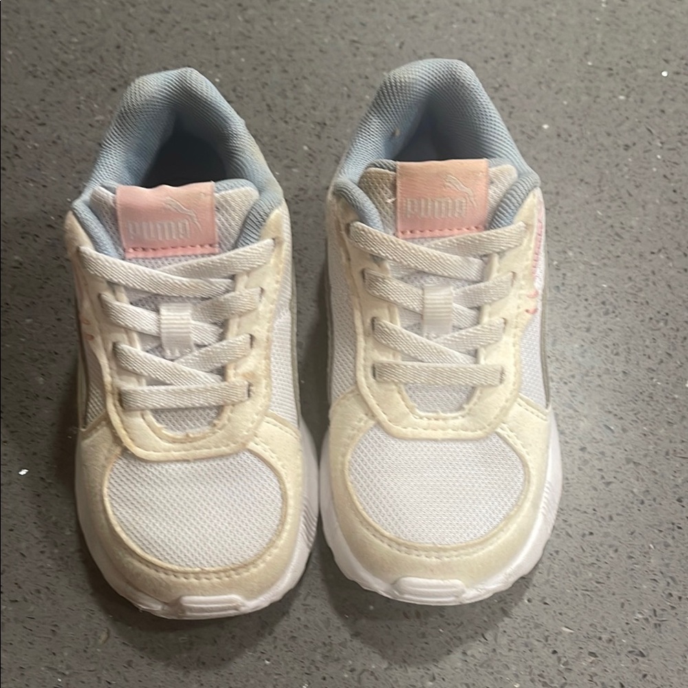 Puma Kids White and Light Pink Sneakers